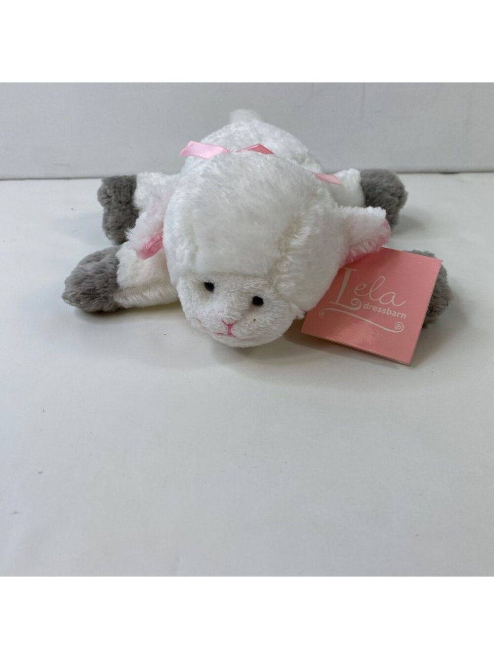 Lela Dressbarn Plush Lamb Stuffed Animal Pink Bow Heart Tag Soft Cute Gift